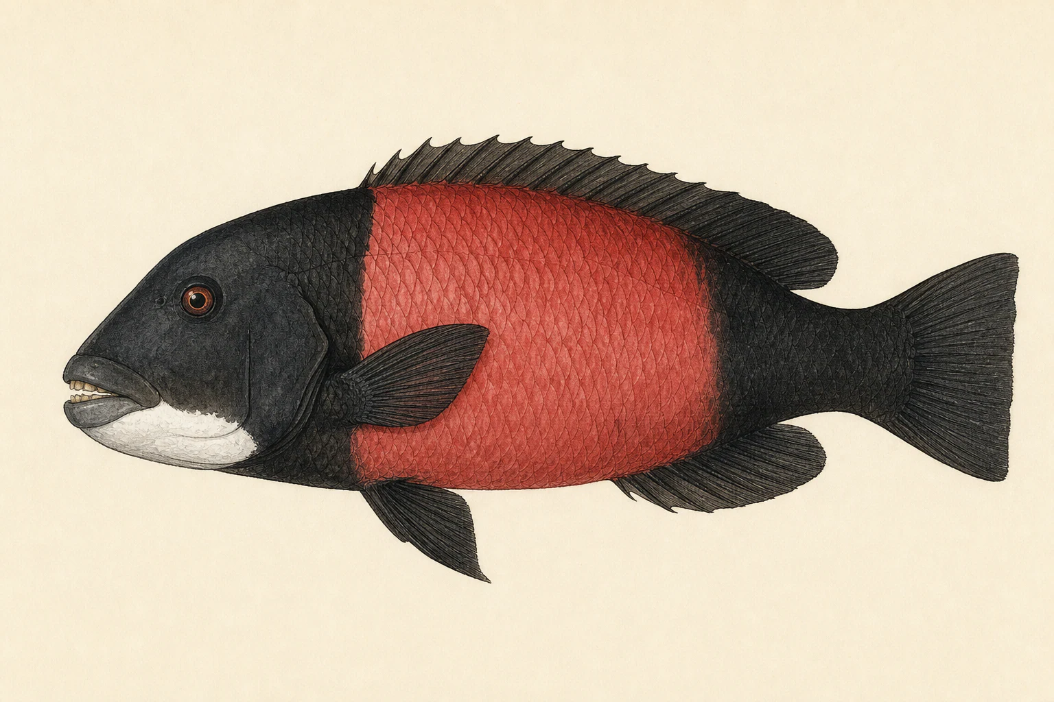 Scientific anatomy plate of California Sheephead
