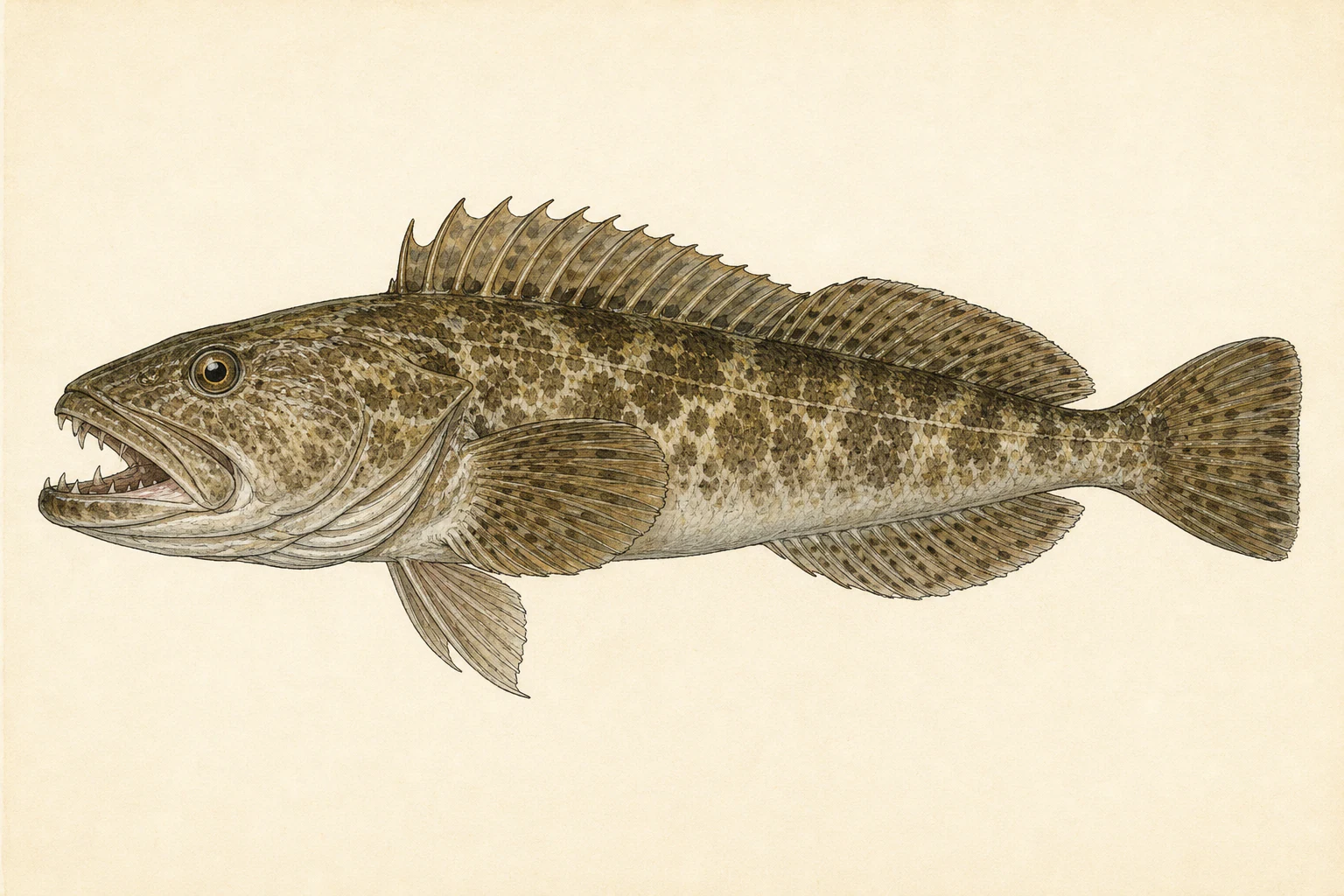 Scientific anatomy plate of Lingcod