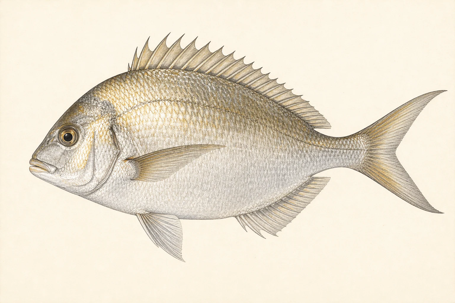 Scientific anatomy plate of Pacific Porgy