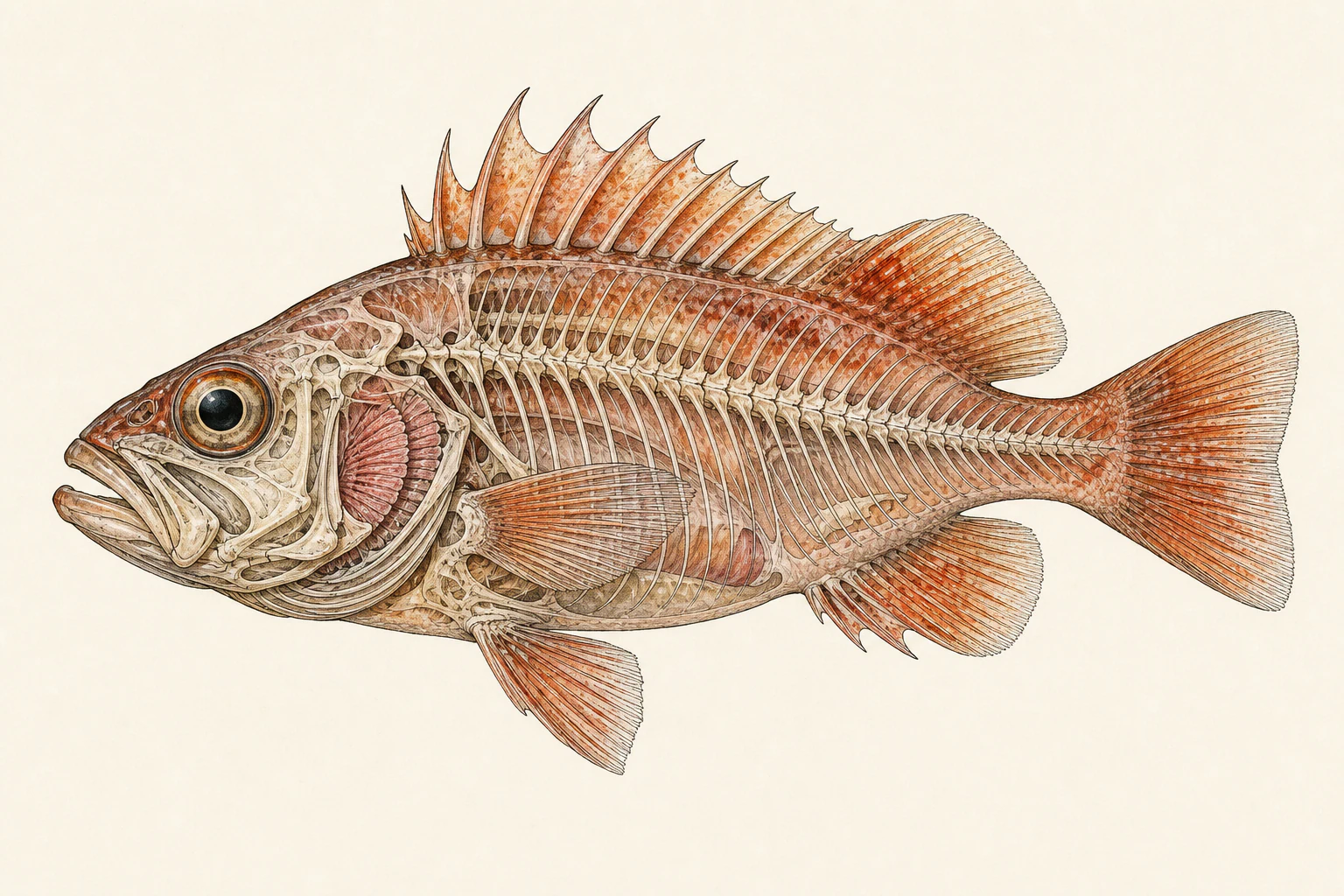 Scientific anatomy plate of Rockfish