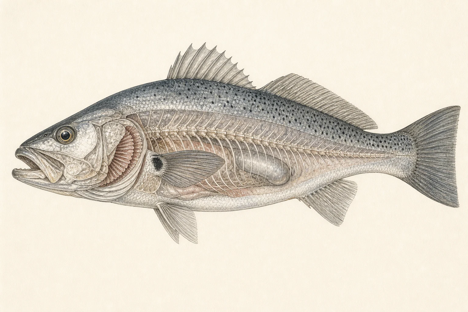 Scientific anatomy plate of White Seabass